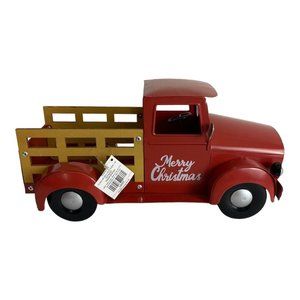 Red Metal Merry Christmas Truck Holiday Red Decor Vintage Style Farmhouse NEW